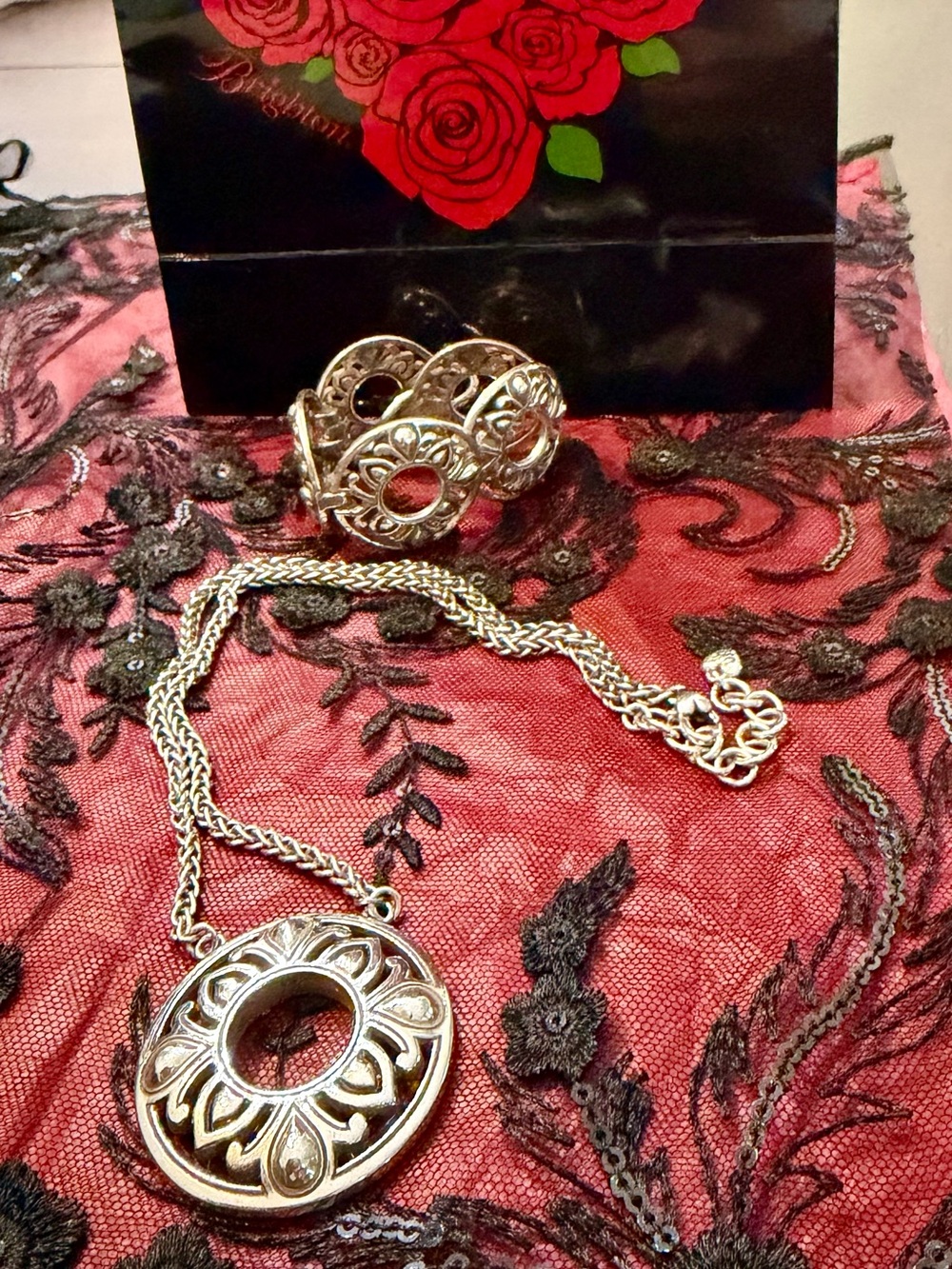 Brighton Sterling Silver Open Circle Pendant Necklace and Bracelet